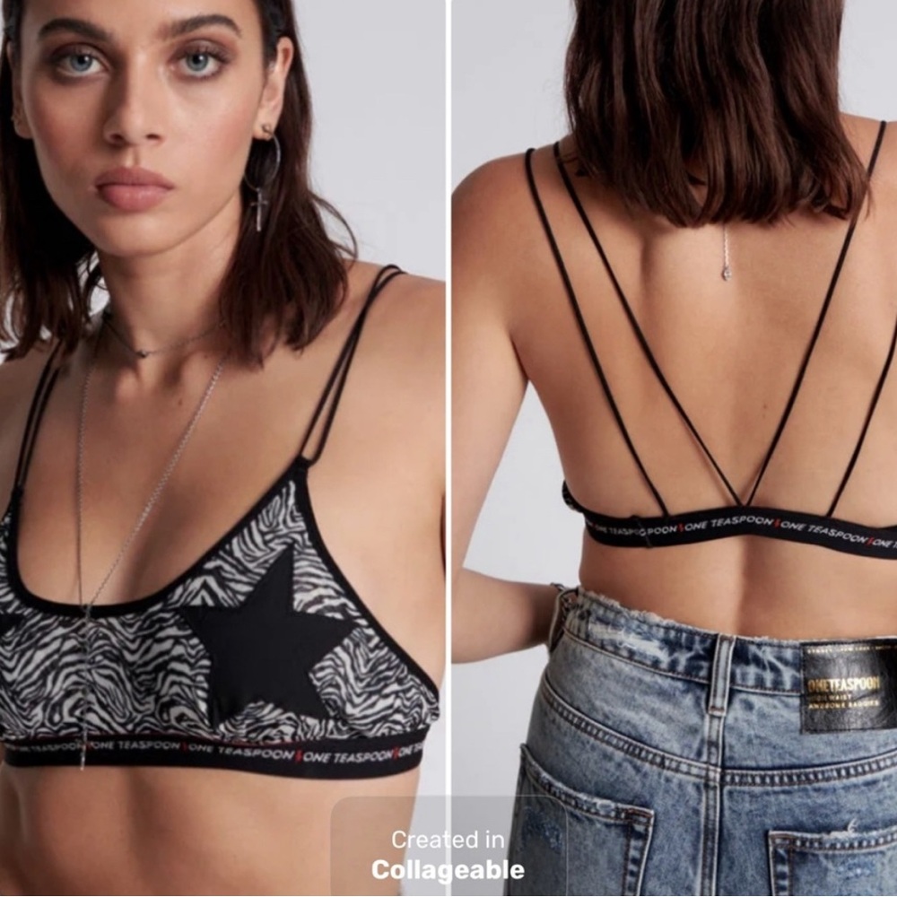 🔥NWT One Teaspoon Bra Bralette Stars ⭐️ Black White Red Crop String Size Small